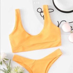 Scoop Neck Top With High Leg Bikini Set